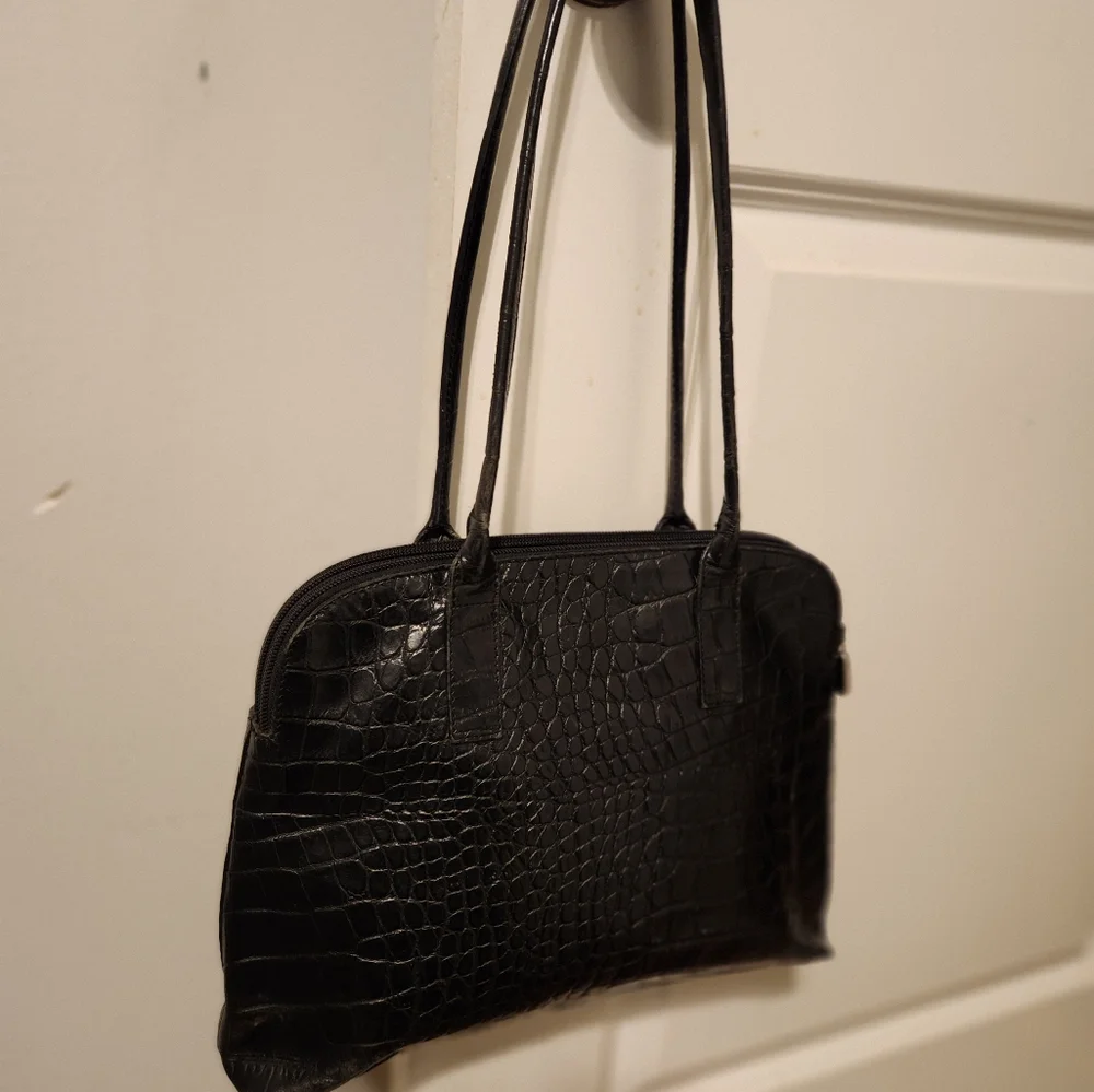 Vintage Furla black Italian leather crocodile purse - Picture 3 of 12